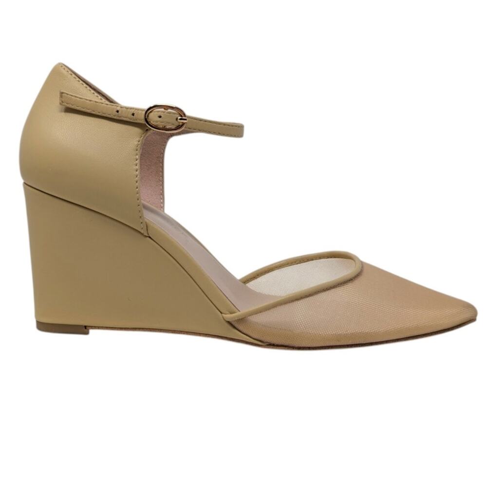 Tuckernuck Beige Tan Mesh Darcy Wedges Pointed Toe Ankle Strap Heels 6.5